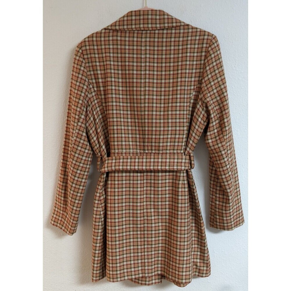Women's NICOLE MILLER Plaid Belted Poly/Rayon Mid-Length Trench Coat Size 12 - Picture 2 of 9
